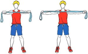 Extensiones ejercicio de hombro con una banda de resistencia
