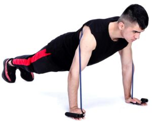 Flexiones, ejercicio con banda elastica para pecho
